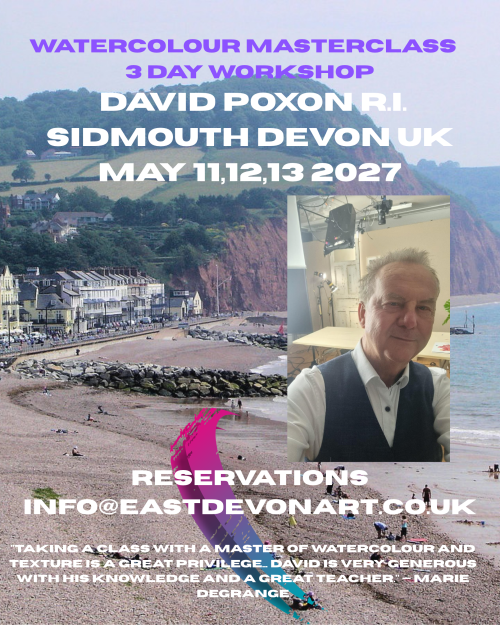 watercolour masterclass 3 day workshop with david poxon r.i.nws sidmouth devon uk may 11,12,13 2027 reservations info@eastdevonart.co.uk